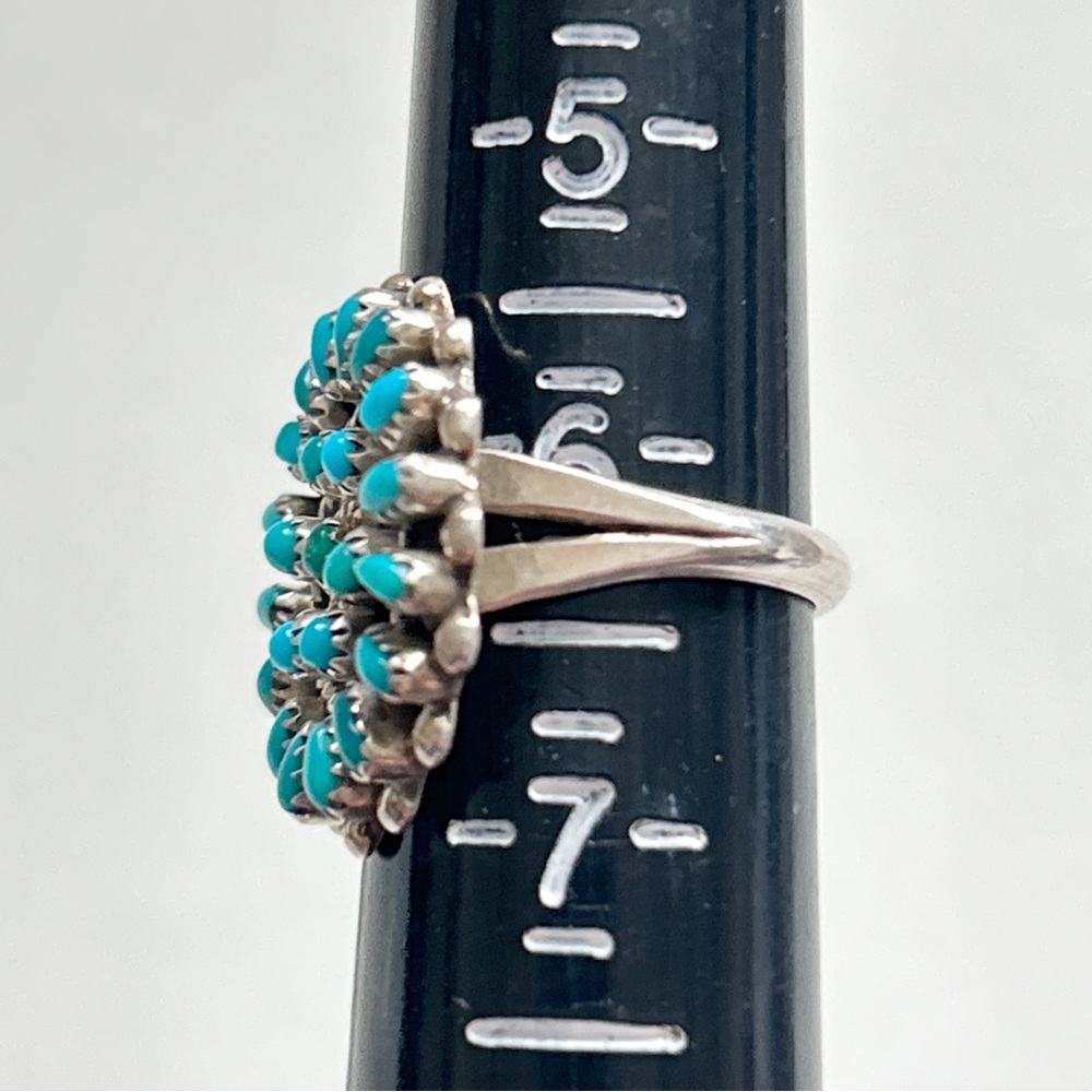 Vintage Zuni Turquoise Cluster Sterling Silver Ring - Picture 10 of 14